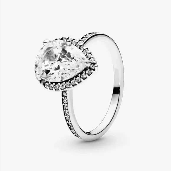 ☀️ Cubic Zirconia Teardrop Engagement Wedding Ring - Size 8 - Picture 1 of 8